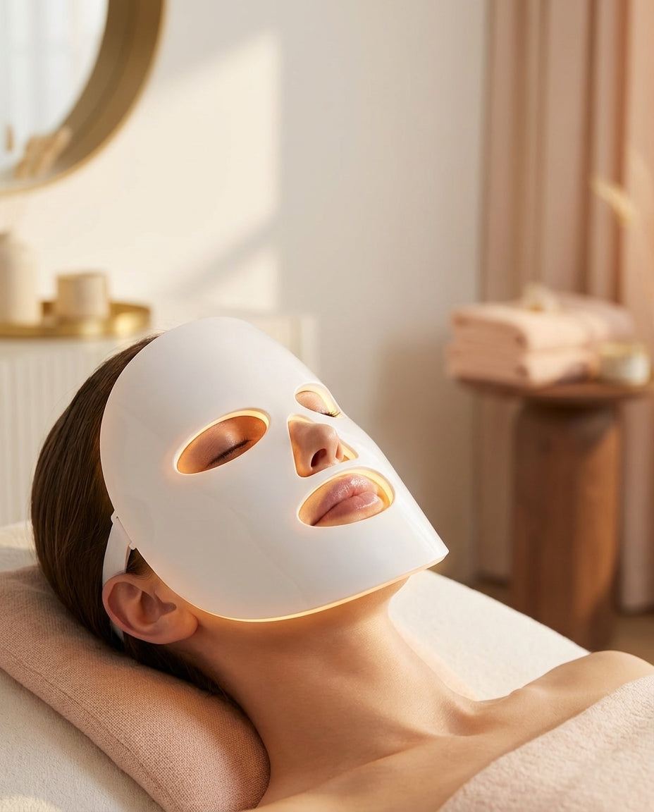 LED-gezichtsmasker tijdens gebruik