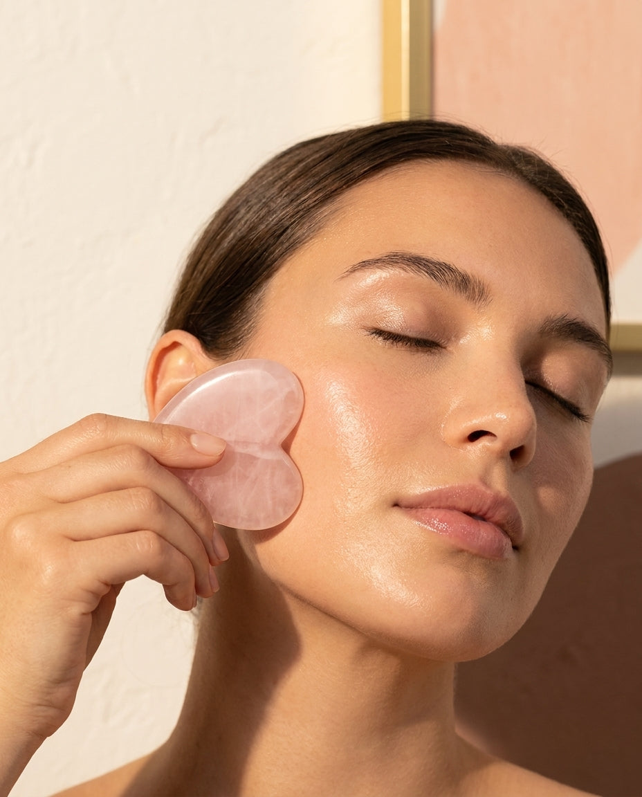 Gua sha rozenkwarts tijdens gebruik